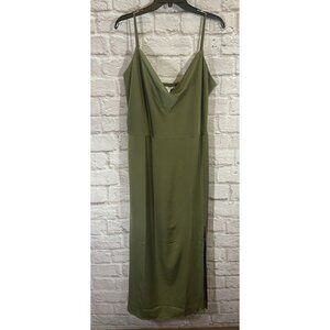 NEW Maurices XL Satin Slip Dress Cowl Neck Midi Green Adjustable Straps Party